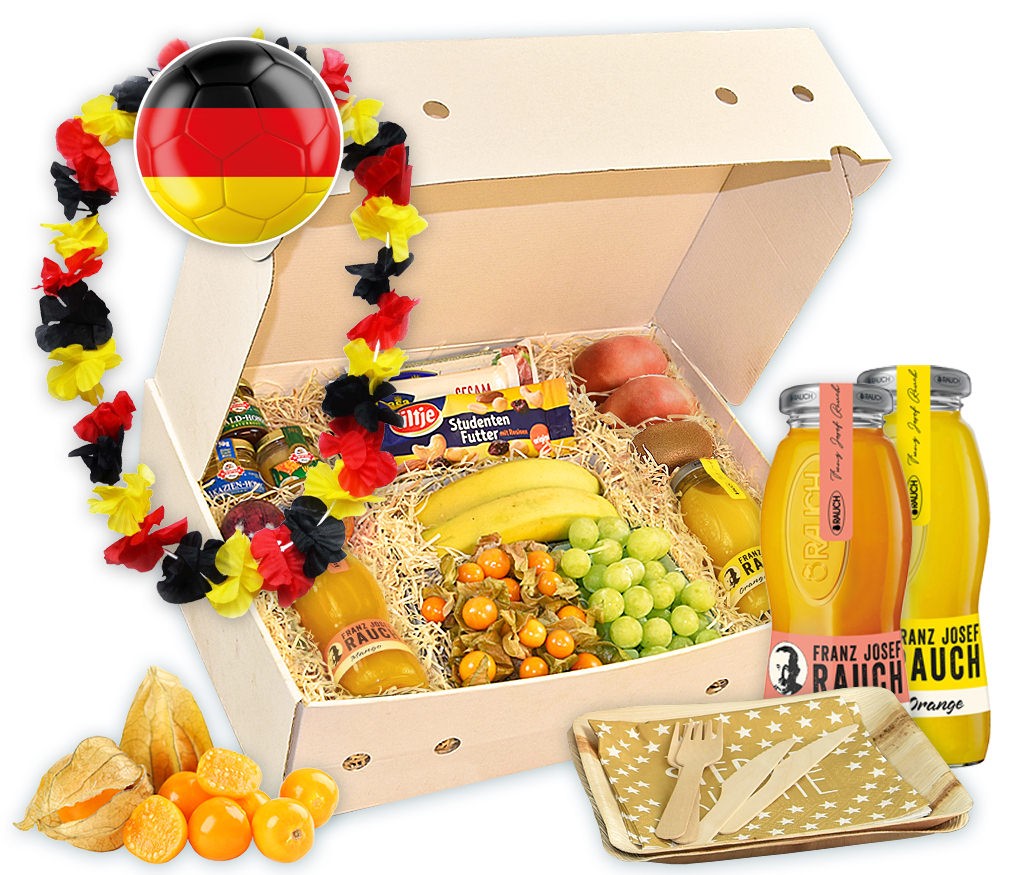 Obstbox Picknick-for-two, Saft, frische Früchte und gesunder Honig für ein Picknick zu Zweit